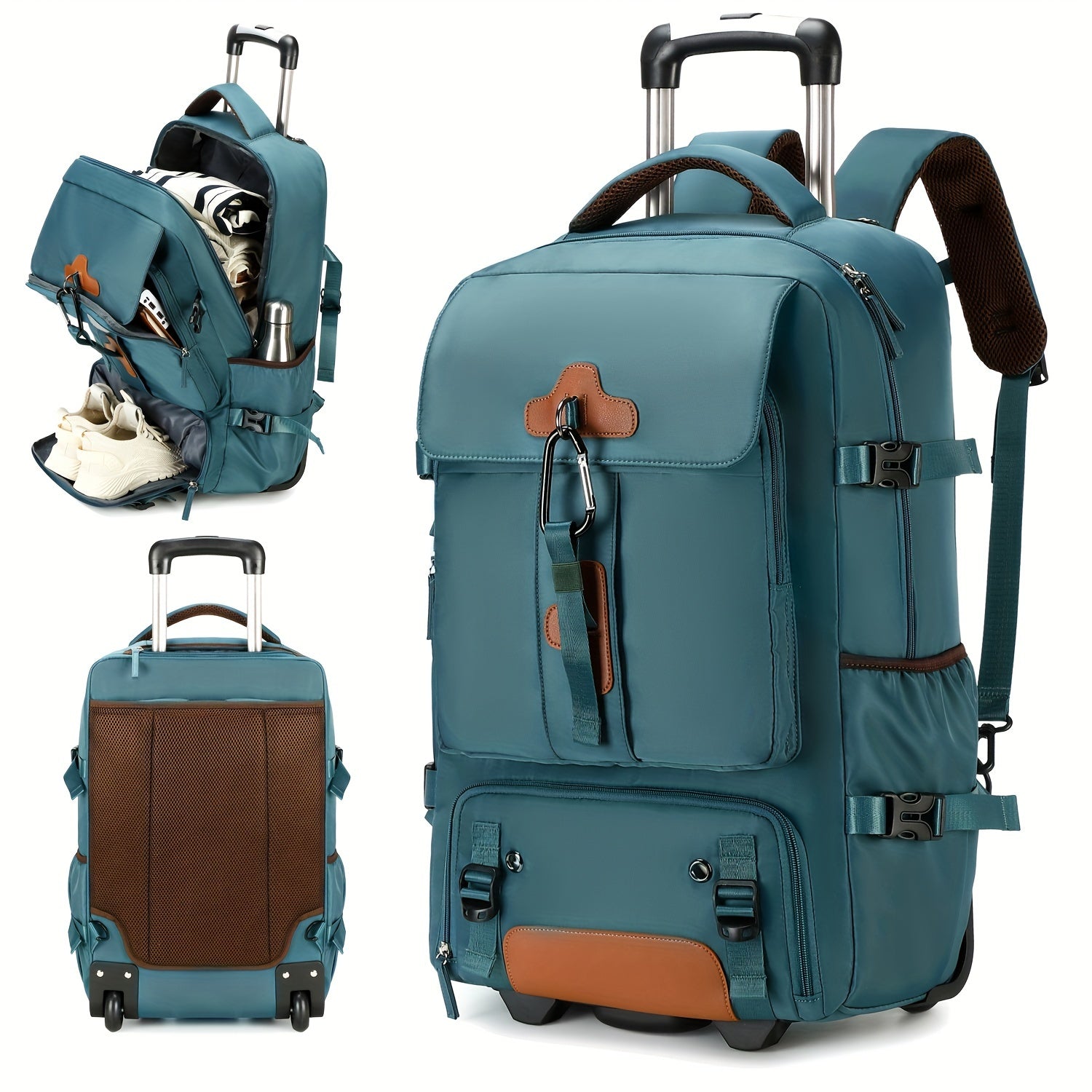 Rolling Backpack for 17-Inch Laptop with Shoe Compartment Men Women Business School