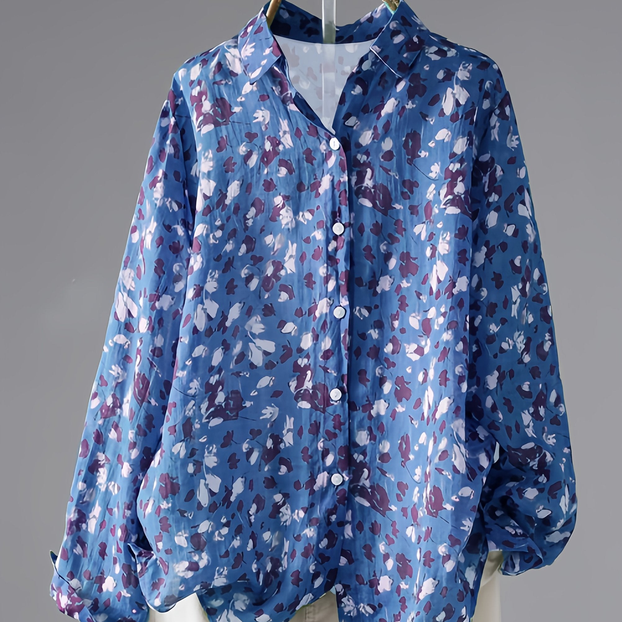 Women's Large Size Printed Long Sleeve Shirt Casual Fashion Elegant