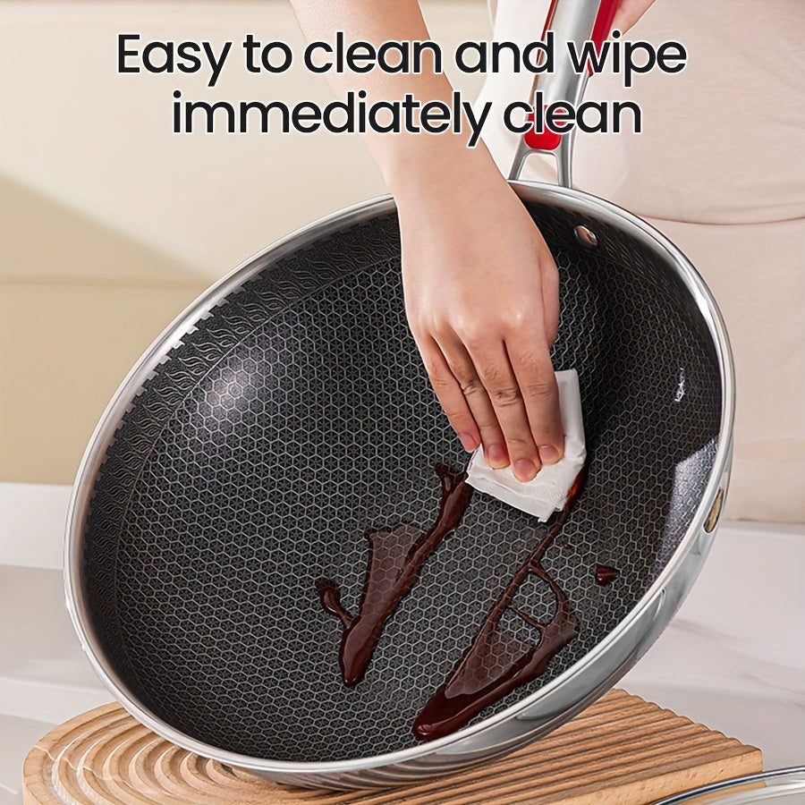 Wok de acero inoxidable 304 1 pieza, antiadherente, de gran capacidad, apto para lavavajillas