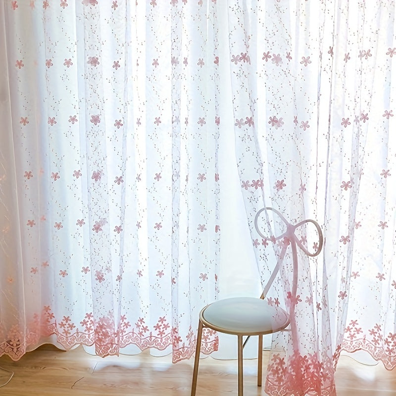 Vintage French Style Sheer Curtain with Flower Embroidery for Bedroom or Living Room