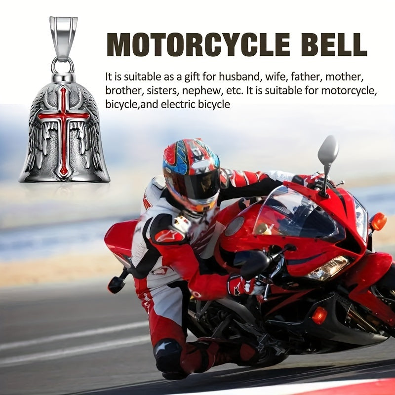 Campana de guardián de estilo punk retro para hombres, colgante de motocicleta, cruz, ala de ángel, metal