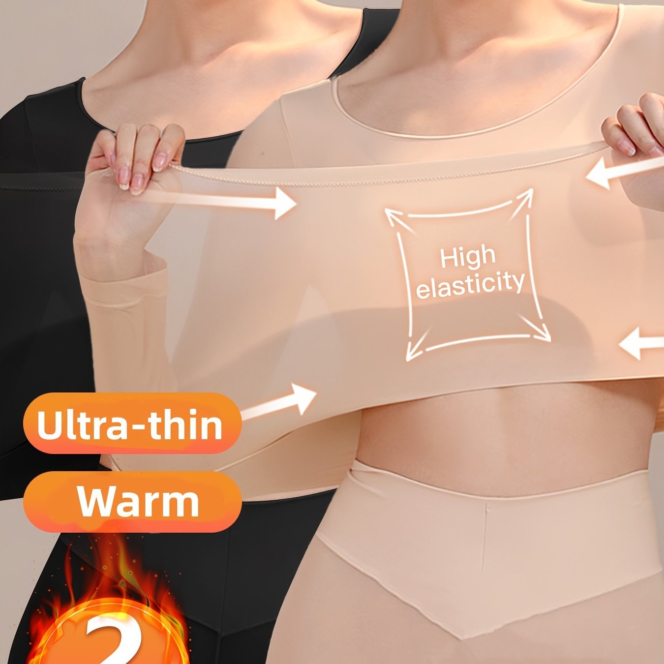 Women's Long Sleeve Thermal Top Set Ultra-Thin High Elastic Knit Base Layer Autumn Winter