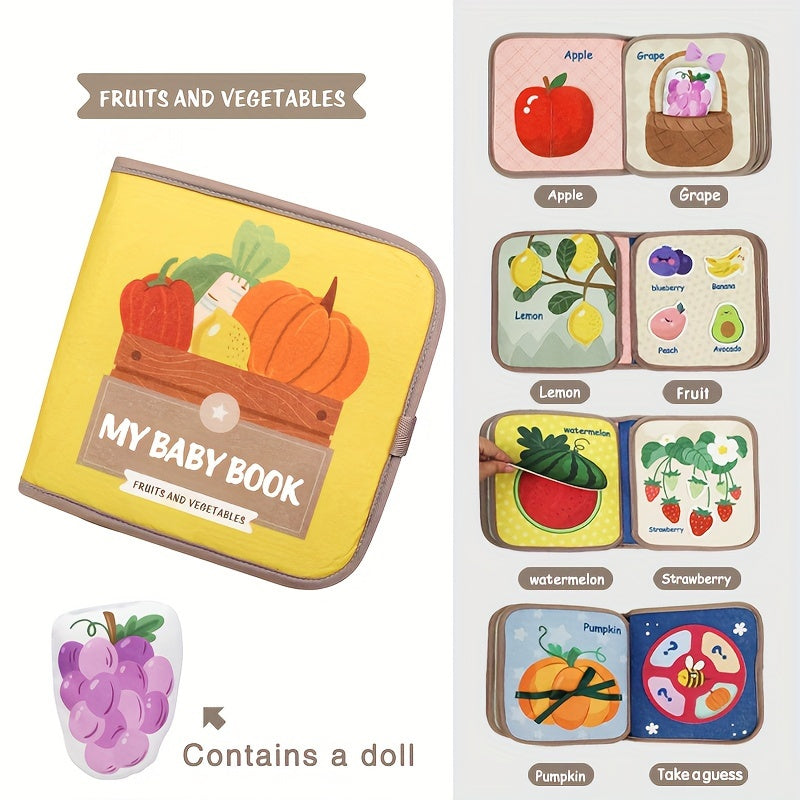 Children's Educational Cloth Book for Toddlers Soft Tear-Resistant Learning Toy for Animals Fruits Shapes