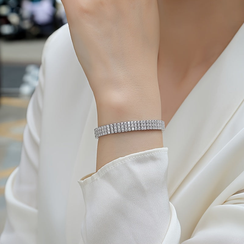 Sterling Silver Moissanite Tennis Bracelet with 18K Gold Plated Chain for Men and Women