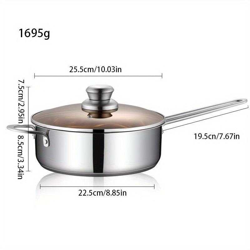 6-Piece Stainless Steel Cookware Set with Glass Lids, Triple-Layer Base