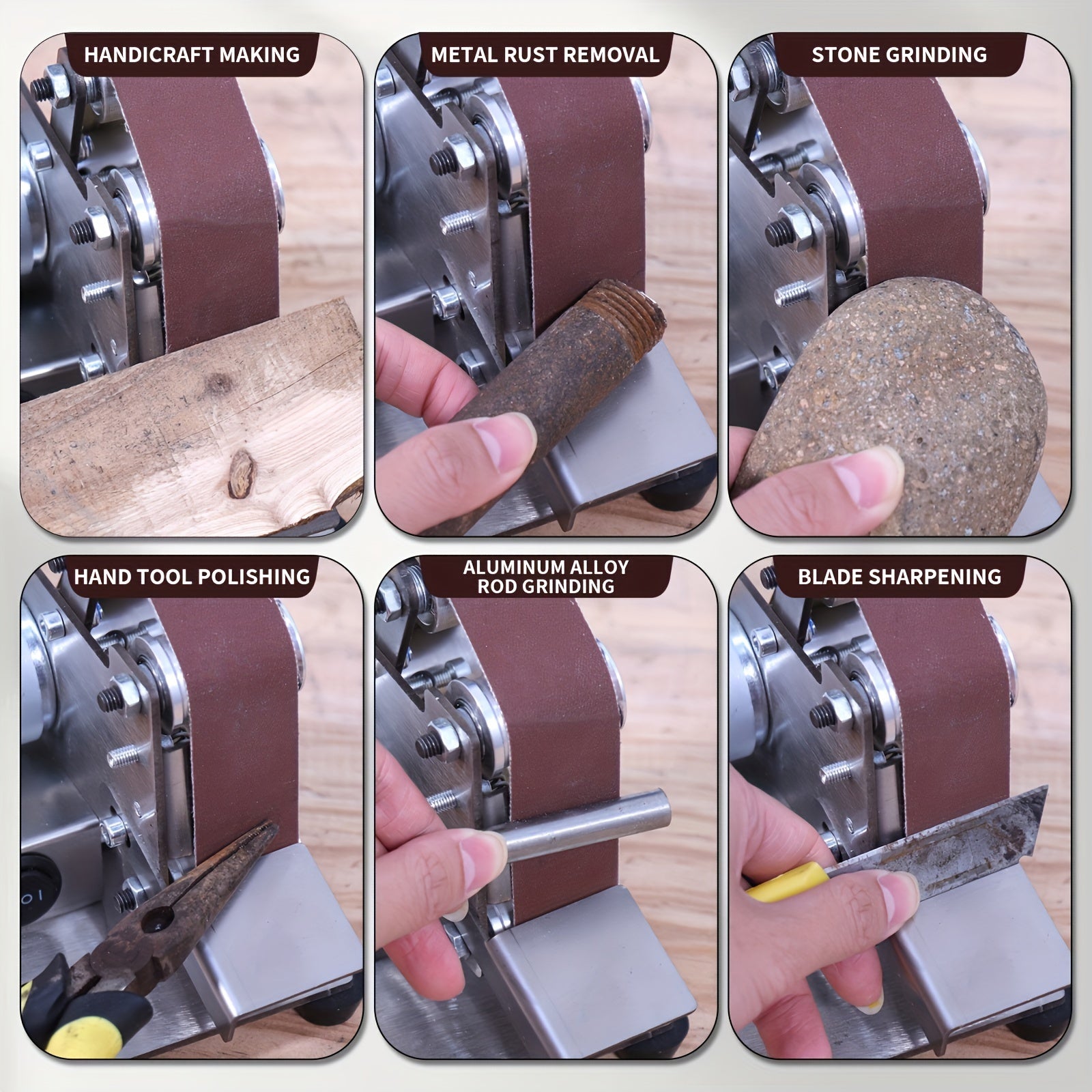 Electric Mini Belt Sander 7 Speeds 220V for Metal Wood Polishing Rust Removal