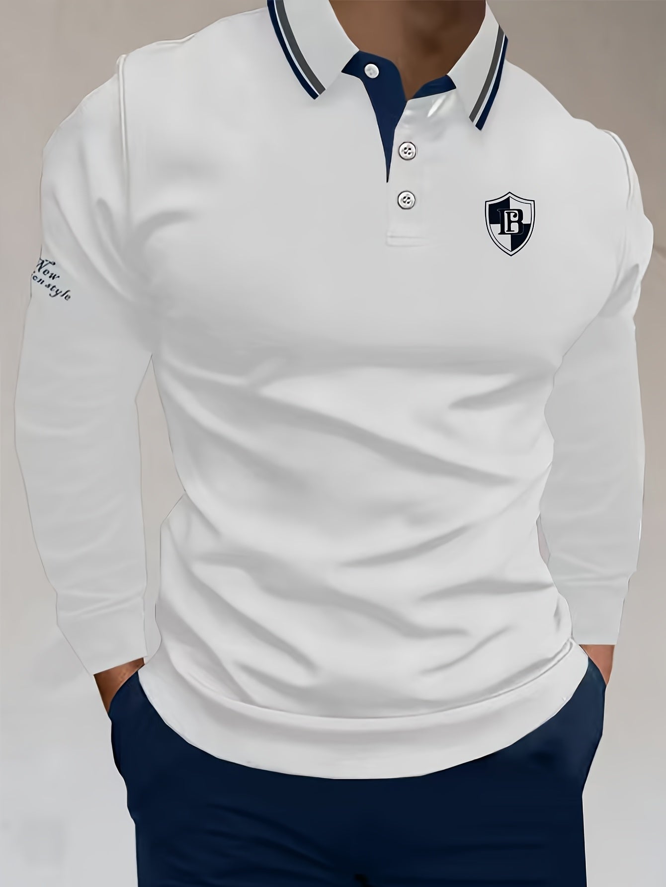 Men's Blue Lightweight Shirt with Logo Letter Print Two-Tone Collar Casual Spring Fall