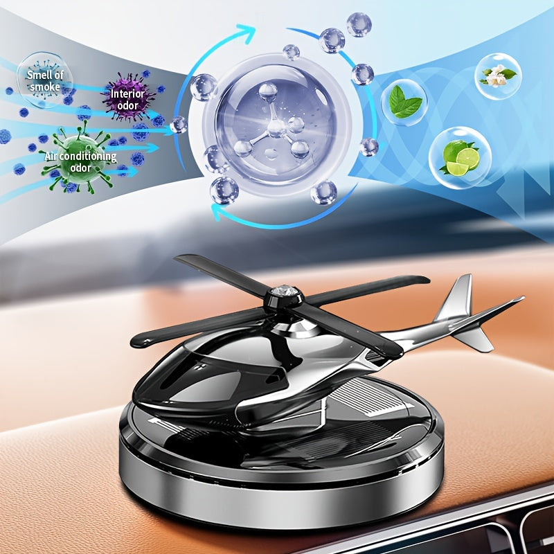 Universal Solar-Powered Car Air Freshener Diffuser with Rotating Helicopter Shape