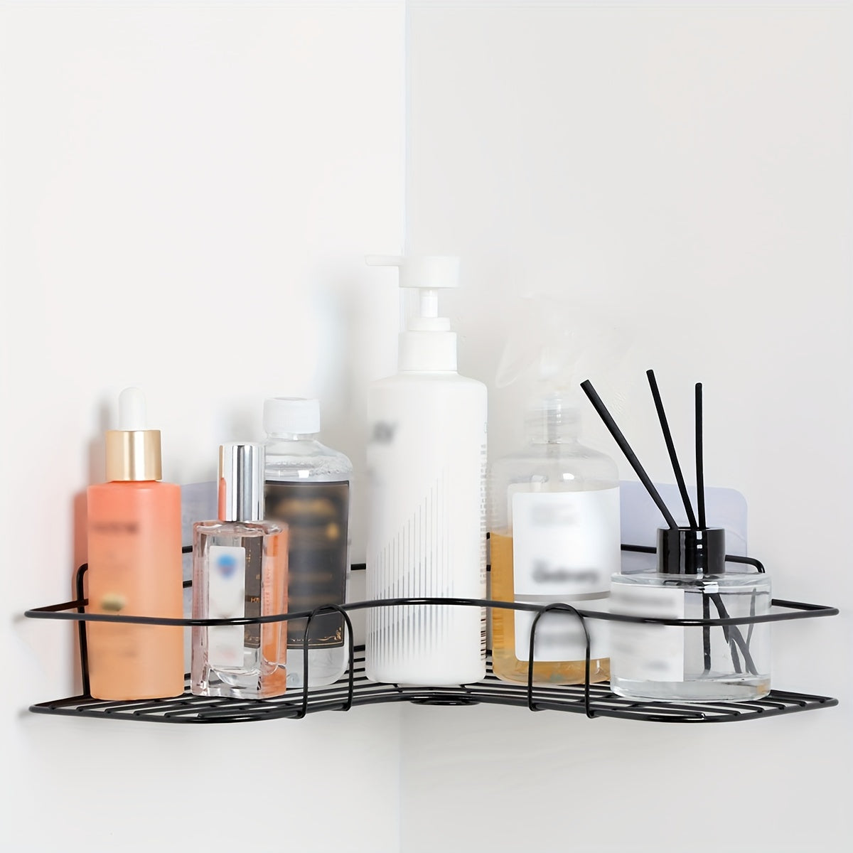 Black Stainless Steel Wall Shelf with 2 Tiers No-Drill Bathroom Kitchen Storage