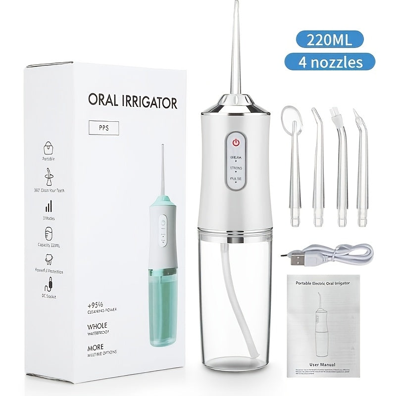 Rechargeable Water Flosser with 3 Modes and 4 Nozzle Functions for Oral Hygiene on the Go