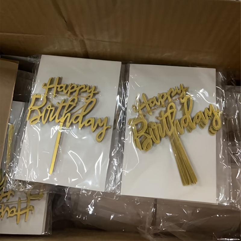 10pcs Gold Happy Birthday Acrylic Cake Toppers Reusable Party Decorations