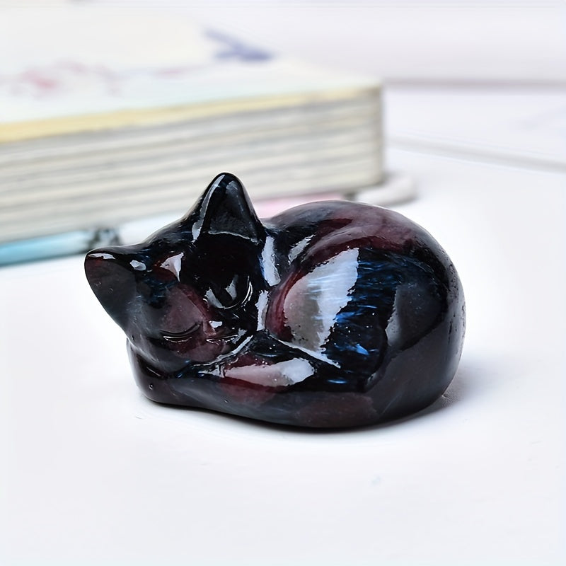 Cristal tallado de una gata durmiendo, espécimen mineral, decoración para el hogar, regalo