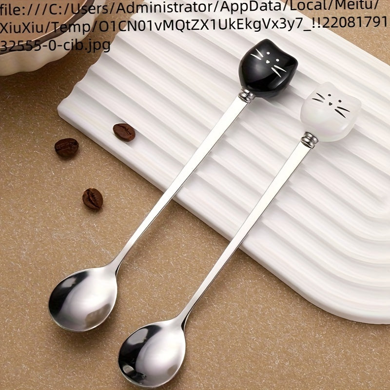 Stainless Steel Coffee Stirrers with Ceramic Cat Spoons