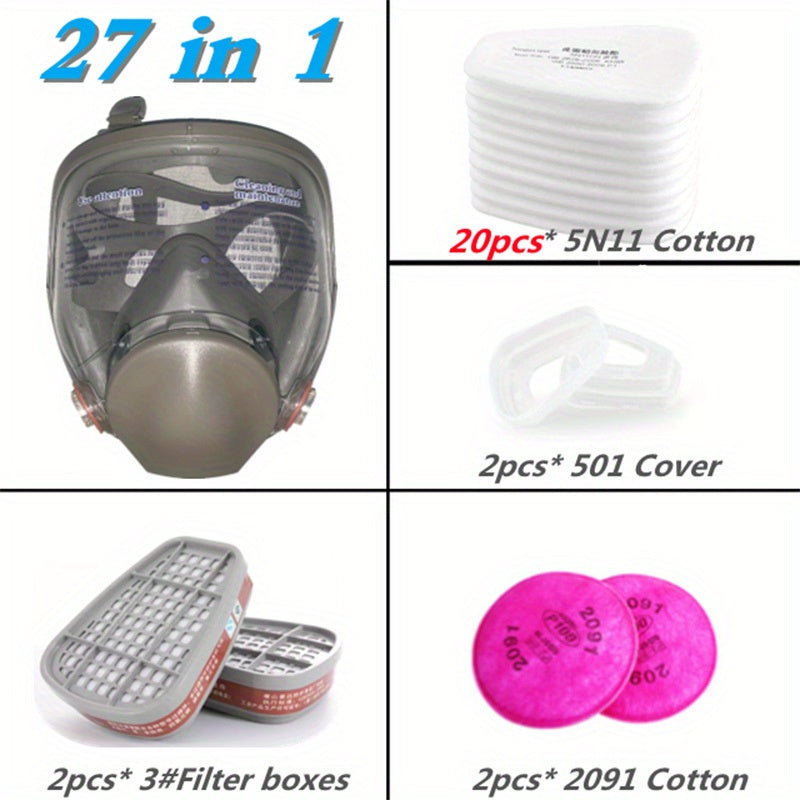 6800 To'liq yuzli kimyoviy respirator gaz maskasi, bo'yash, purkash va kimyoviy xavfsizlik ishlarida foydalanish uchun 1 ta yuz qismi bilan, 7.62 dan 68.58 sm gacha bo'lgan o'lchamlarda formaldegiddan himoya ta'minlaydi.