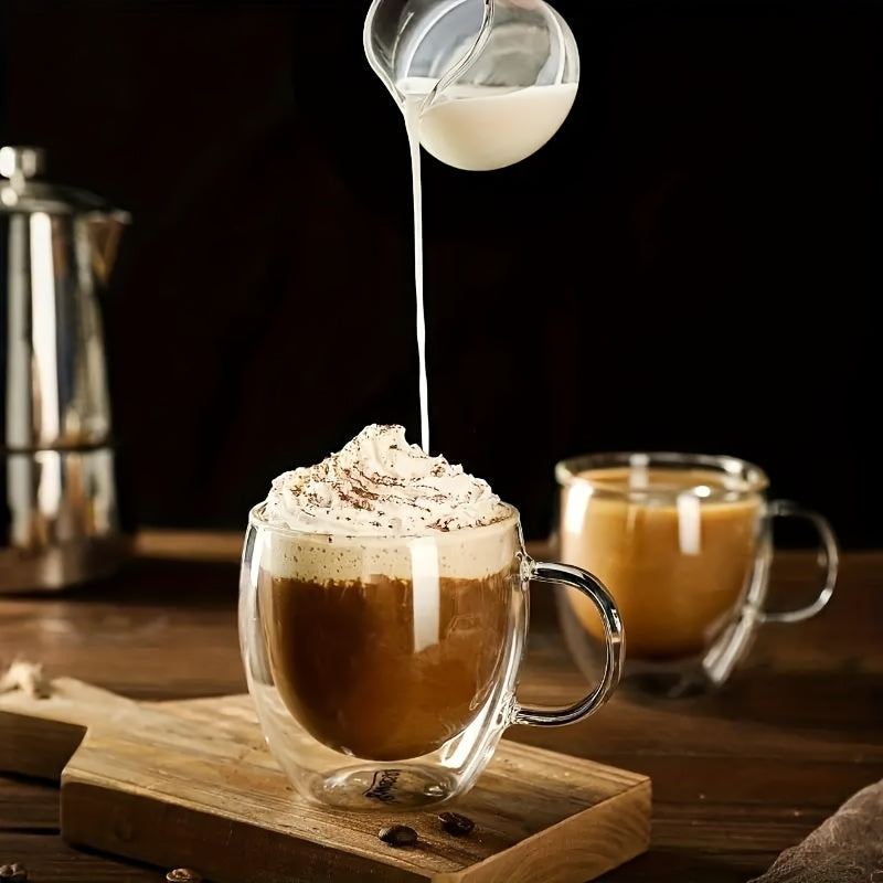 Double-Walled Insulated Glass Coffee Mug with Lid Clear Tea Cup for Hot Drinks