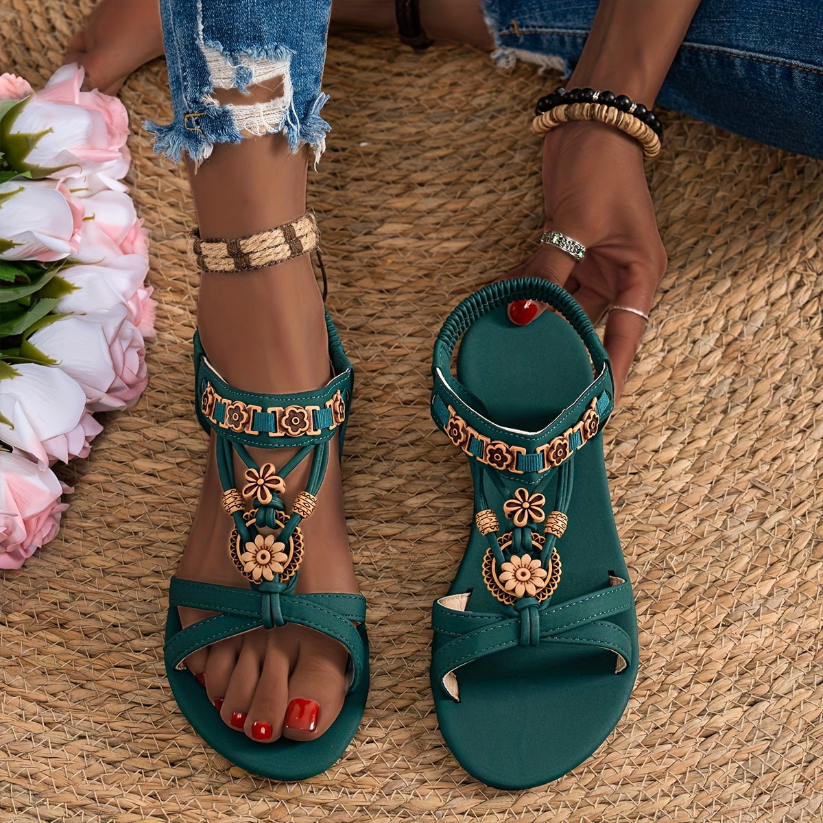 Women's Bohemian Flat Sandals Casual Breathable Multicolor Summer Beach Shoes