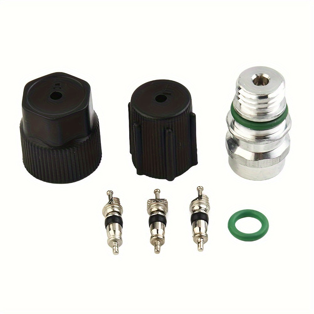 7-Piece AC System Caps and Valve Cores Kit for Vehicle Air Conditioning Maintenance
