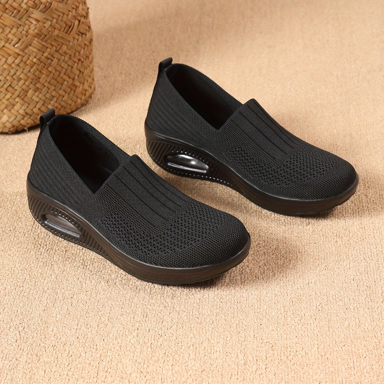 Women's Slip-On Sneakers Breathable Fabric Cushioned Black All-Season