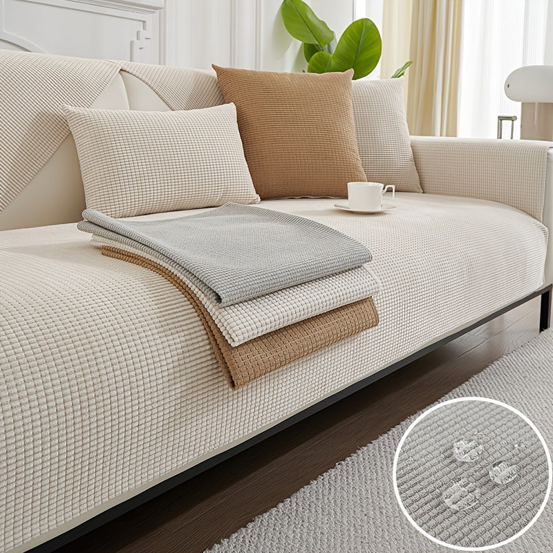 Water-Resistant Velvet Sofa Cover for 1-4 Seat L-Shaped Sofas Pet-Friendly Non-Slip Machine Washable Gray Textured Fabric