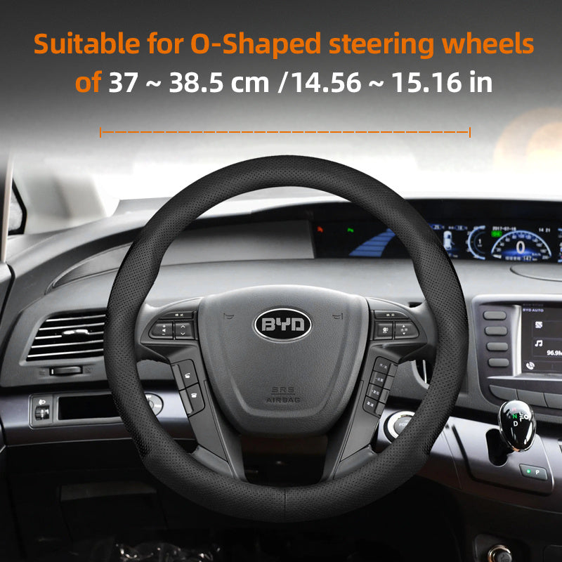 Universal avtomobil boshqaruv g'ildiragi qopqog'i nafas oladigan PU charm qora 37-38.5cm