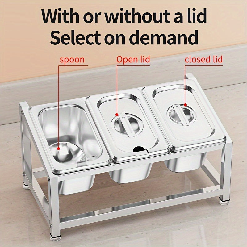 Stainless Steel Spice Organizer with Condiment Containers for Kitchen and Restaurant Use