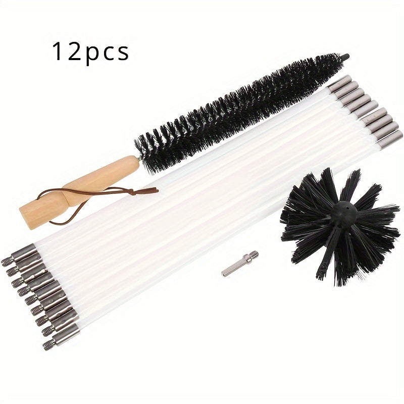 Portativ Chimney Tozalash Cho'tkasi To'plami - Mustahkam Galvanizlangan Temir Sim Cho'tkalar va Qulay Ventilyatsiya va Kanal Tozalash uchun Ergonomik Plastik Tutqichni o'z ichiga oladi - Foydalanish uchun oson tutqich va maxsus funksiyalarni taqdim etadi.