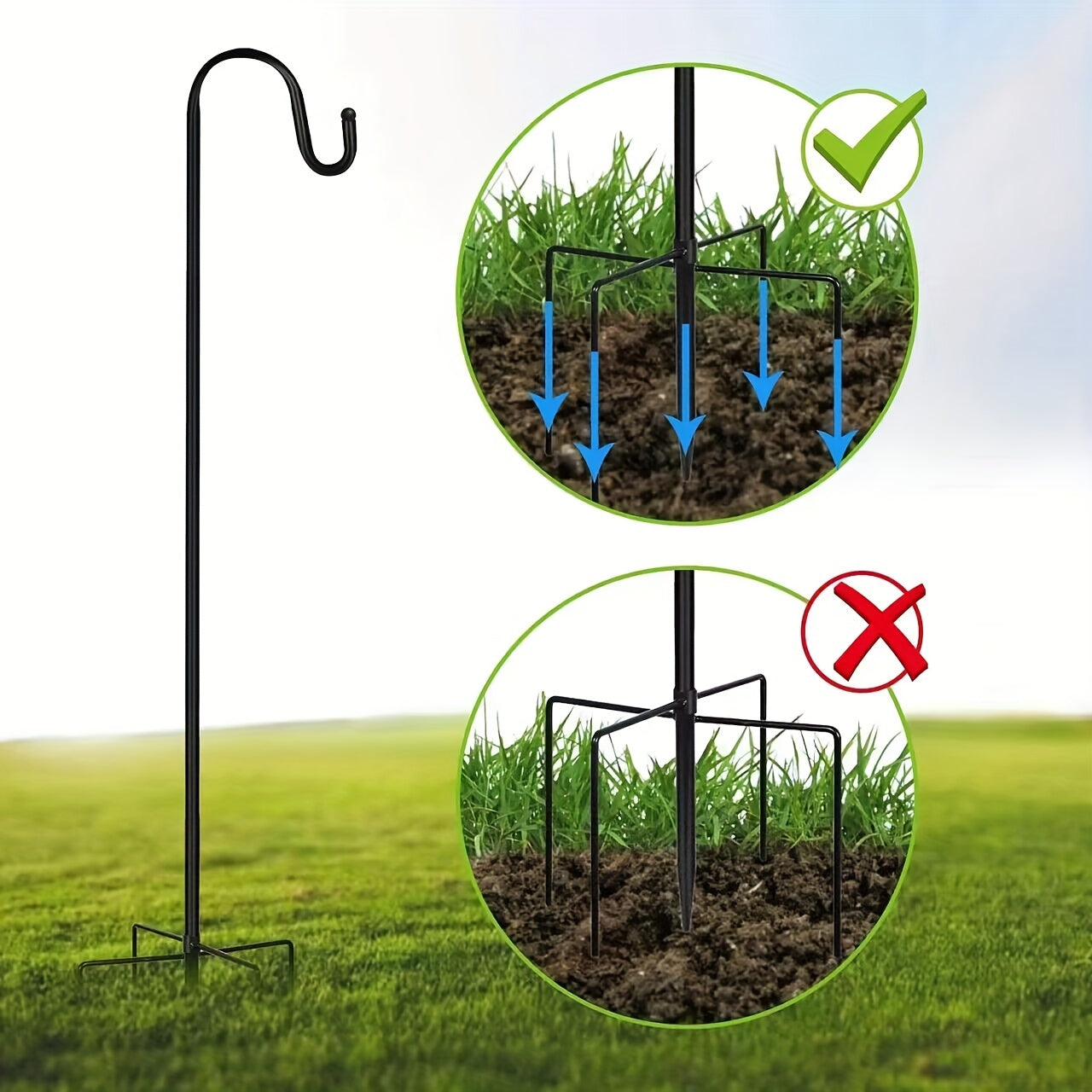 Heavy Duty Garden Shepherd Hooks for Bird Feeders Plant Baskets Solar Lanterns