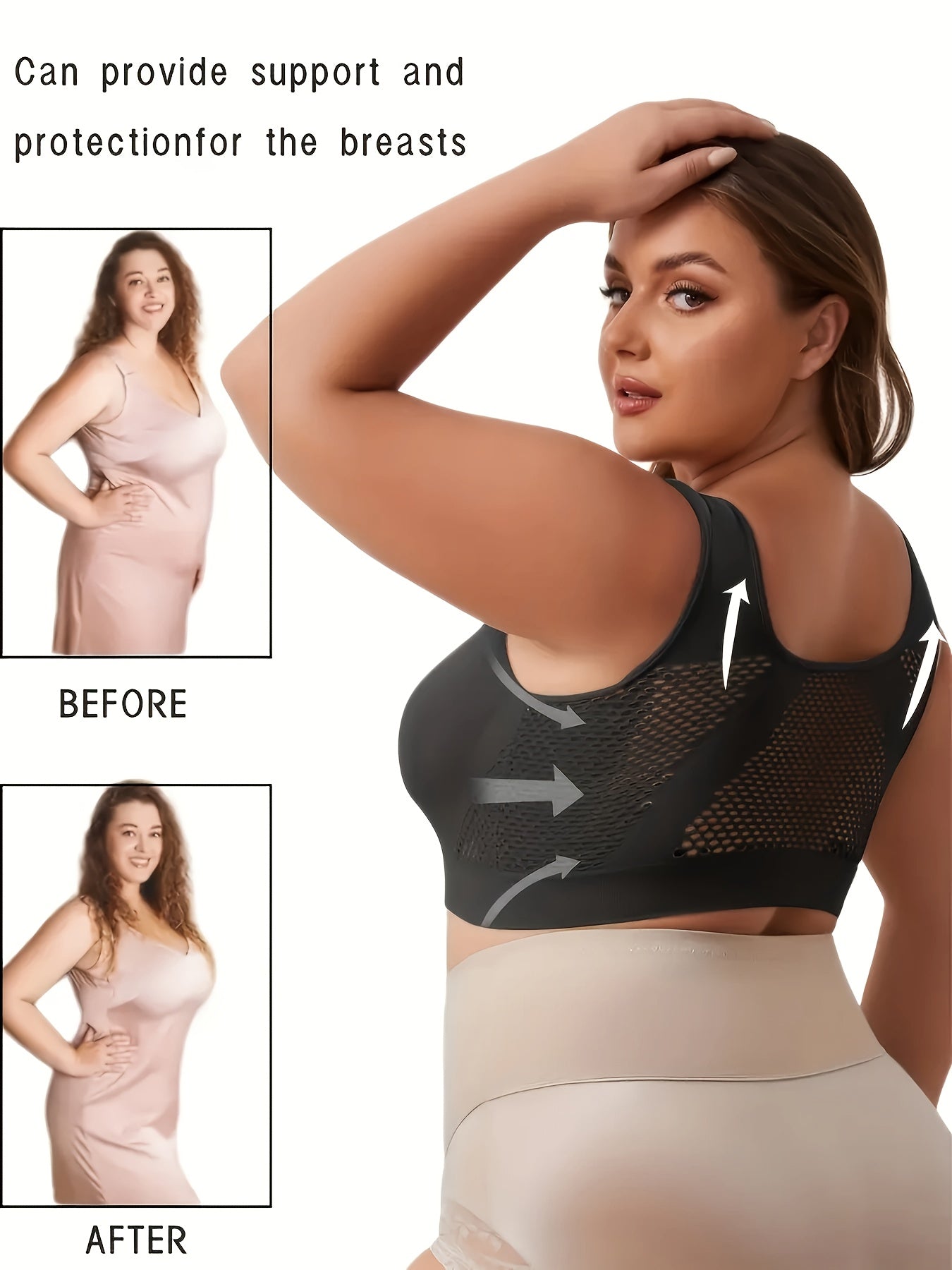 Plus Size Sports Bra Tank Top Set 3 Pack No Underwire Mesh Breathable