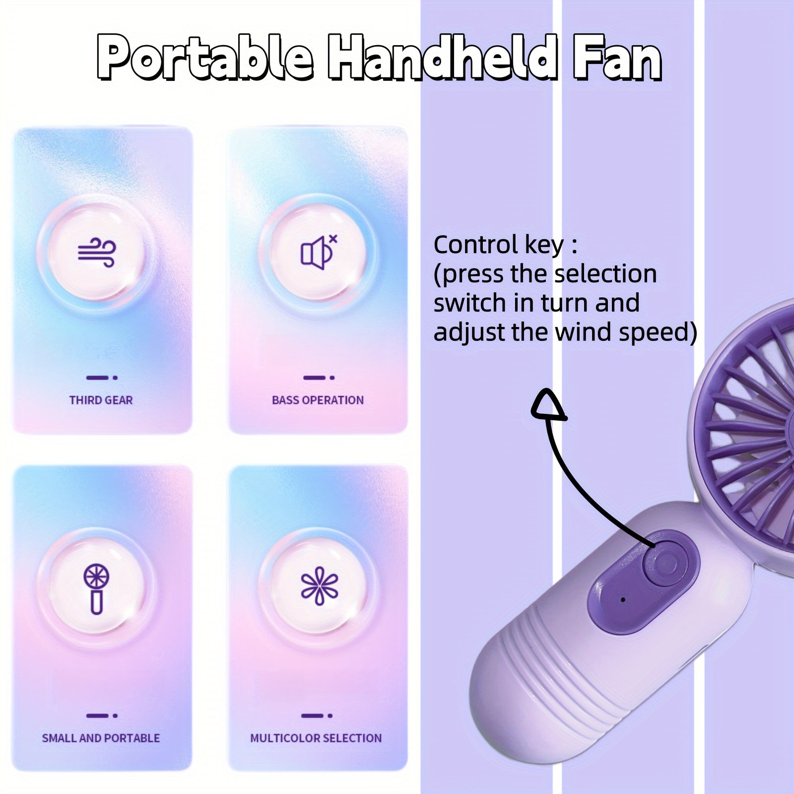 Portable Mini Fan USB Rechargeable 3 Speed Settings for Travel Outdoor Office