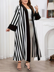 Plus Size Striped Long Sleeve Cardigan Lightweight Open Front