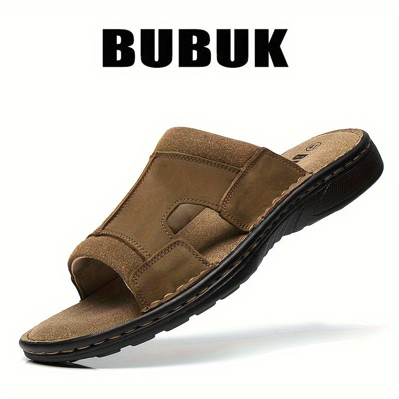 Men's Breathable Open Toe Slippers Non-Slip Lightweight PU Leather Casual Footwear