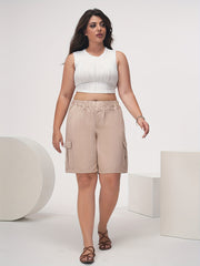 Women's Plus Size Cargo Denim Shorts Loose Fit Summer Casual