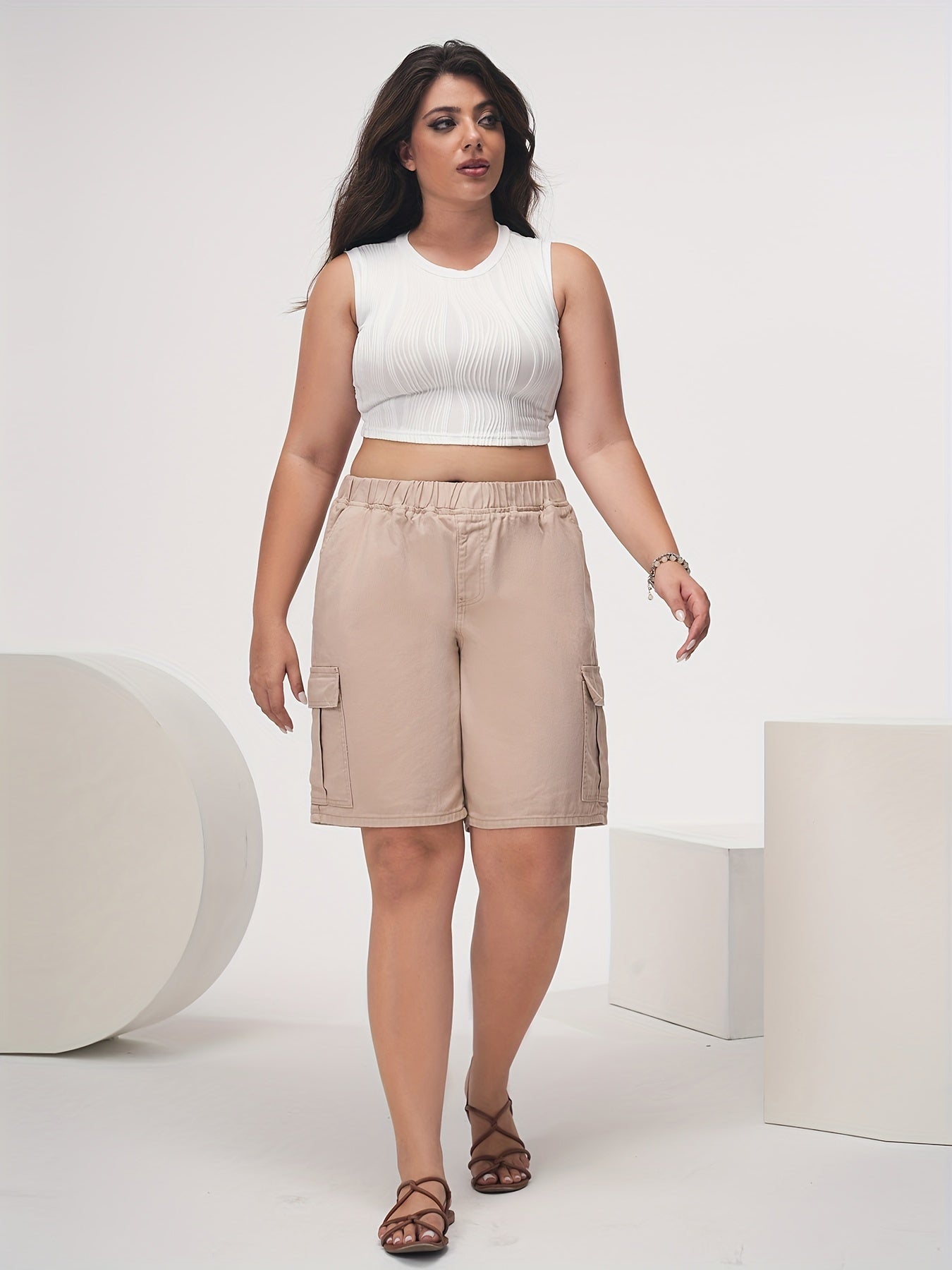 Women's Plus Size Cargo Denim Shorts Loose Fit Summer Casual