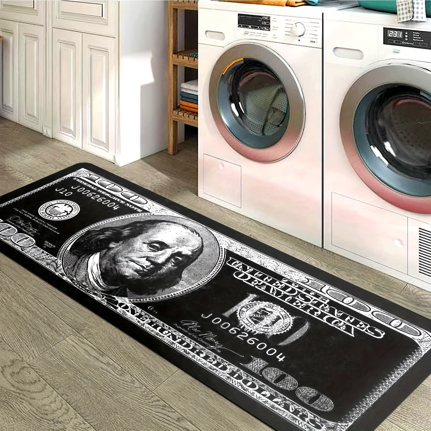 Dollar Bill Runner Carpet Black and White Non-Skid Kitchen and Bedroom Rug