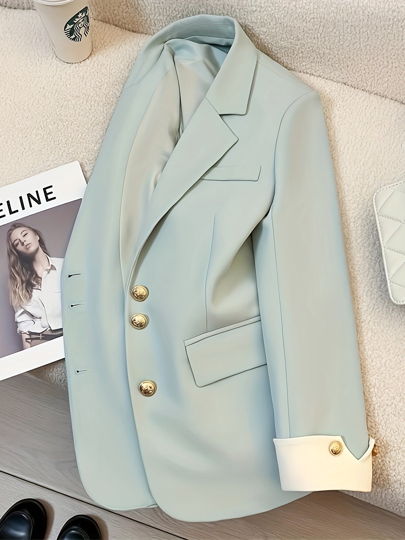 Blazer para mujer de color sólido con solapa de muesca sencilla para oficina en primavera y otoño