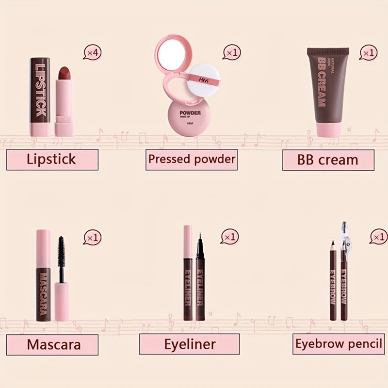 Набор косметики в подарок для женщин с помадой, BB-кремом, прессованной пудрой, подводкой для глаз и тушью для маминого дня
