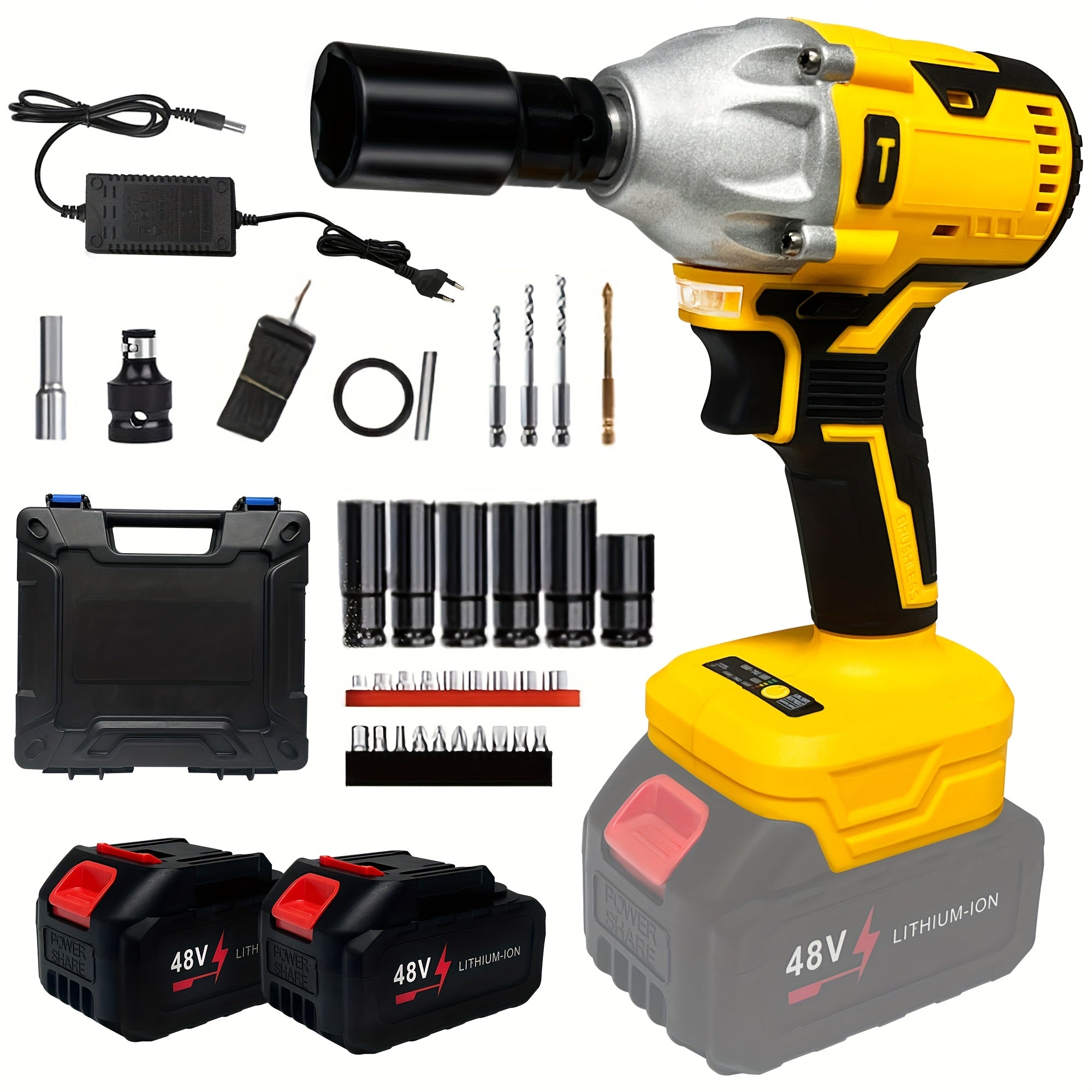 Kit de llave de impacto inalámbrica 320Nm, batería de litio de 48V, herramienta eléctrica