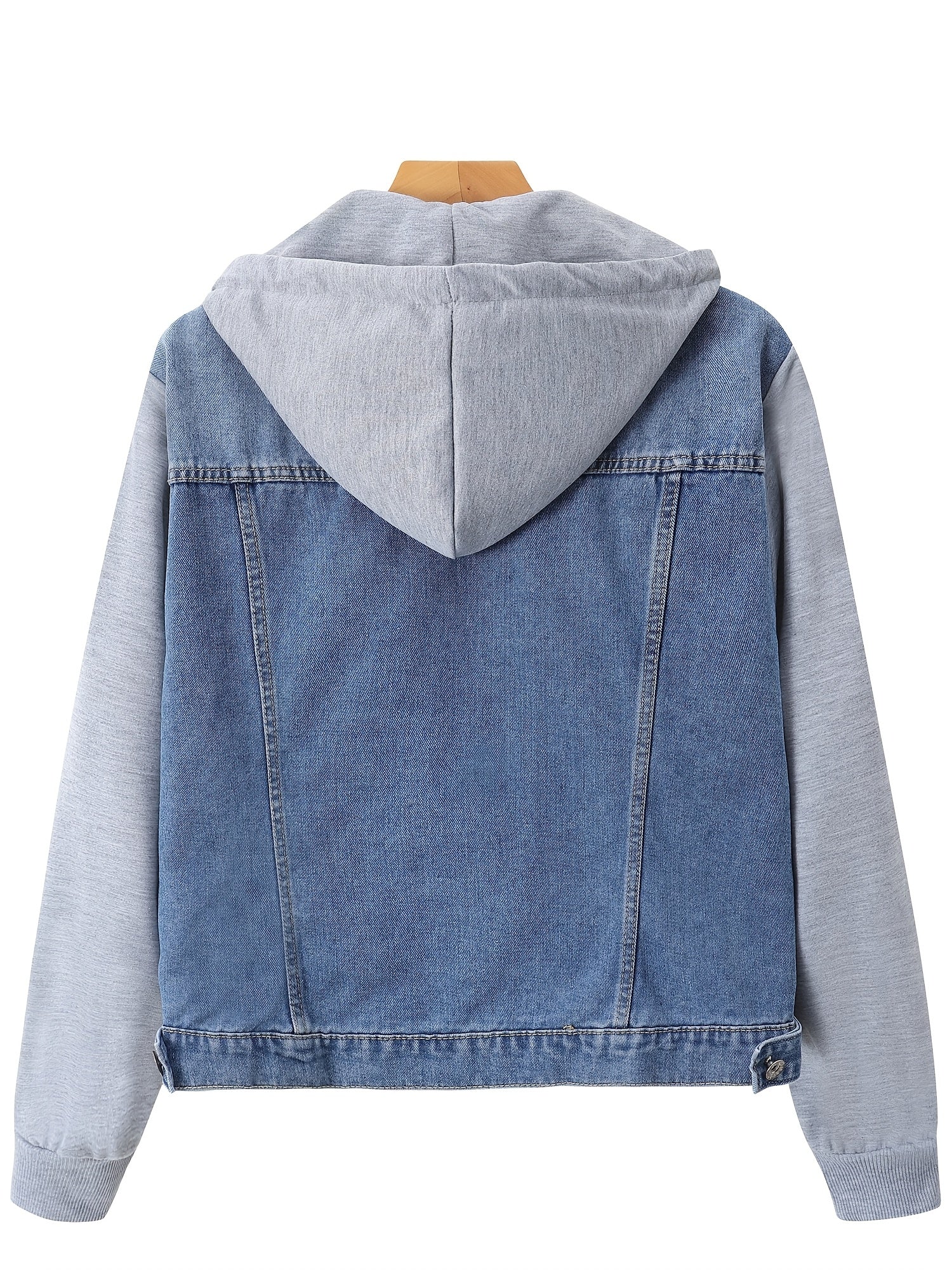 Chaqueta de mezclilla para mujer con capucha desmontable, de color sólido, manga larga, otoño y primavera