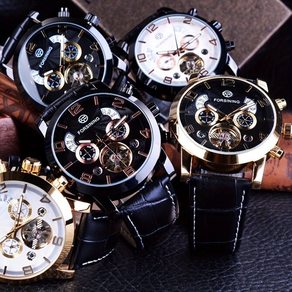 Zarif Tourbillon Moda Erkaklar Avtomatik Mexanik Soati, Qora va Oltin Rangda Ajoyib To'lqin Dizayni bilan, Bilakuzukda Ko'p Funktsiyali Dial Ko'rsatkichiga Ega