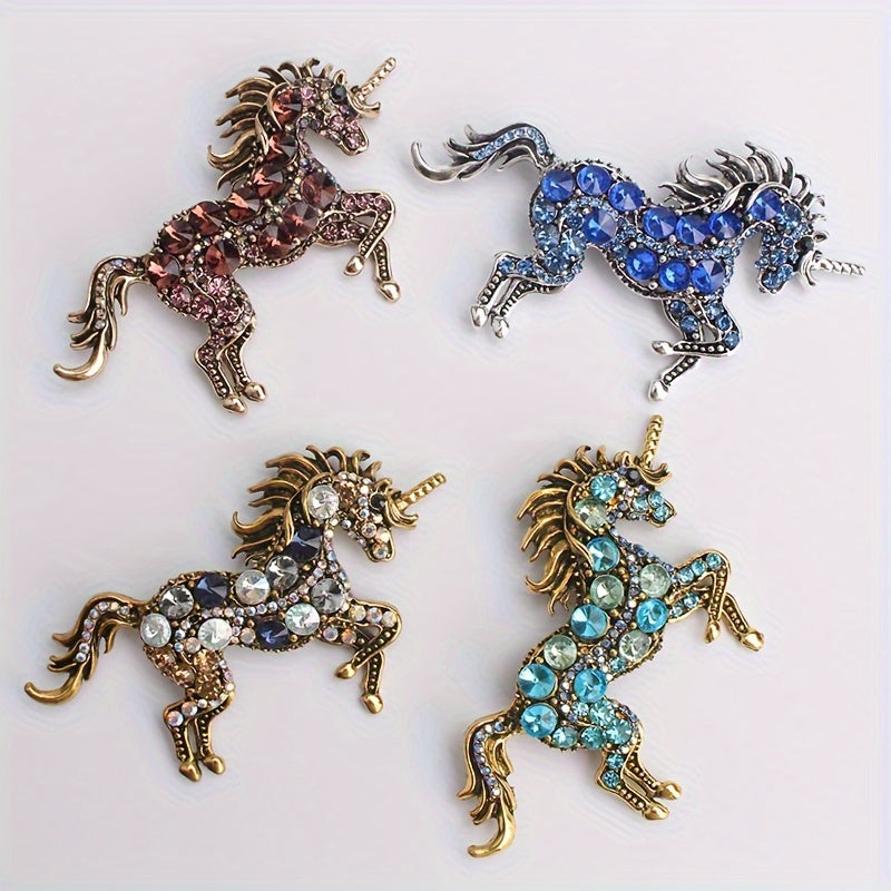 Crystal Horse Brooch with Rhinestones Punk Edge Animal Pin for Sweaters Dresses and Scarves
