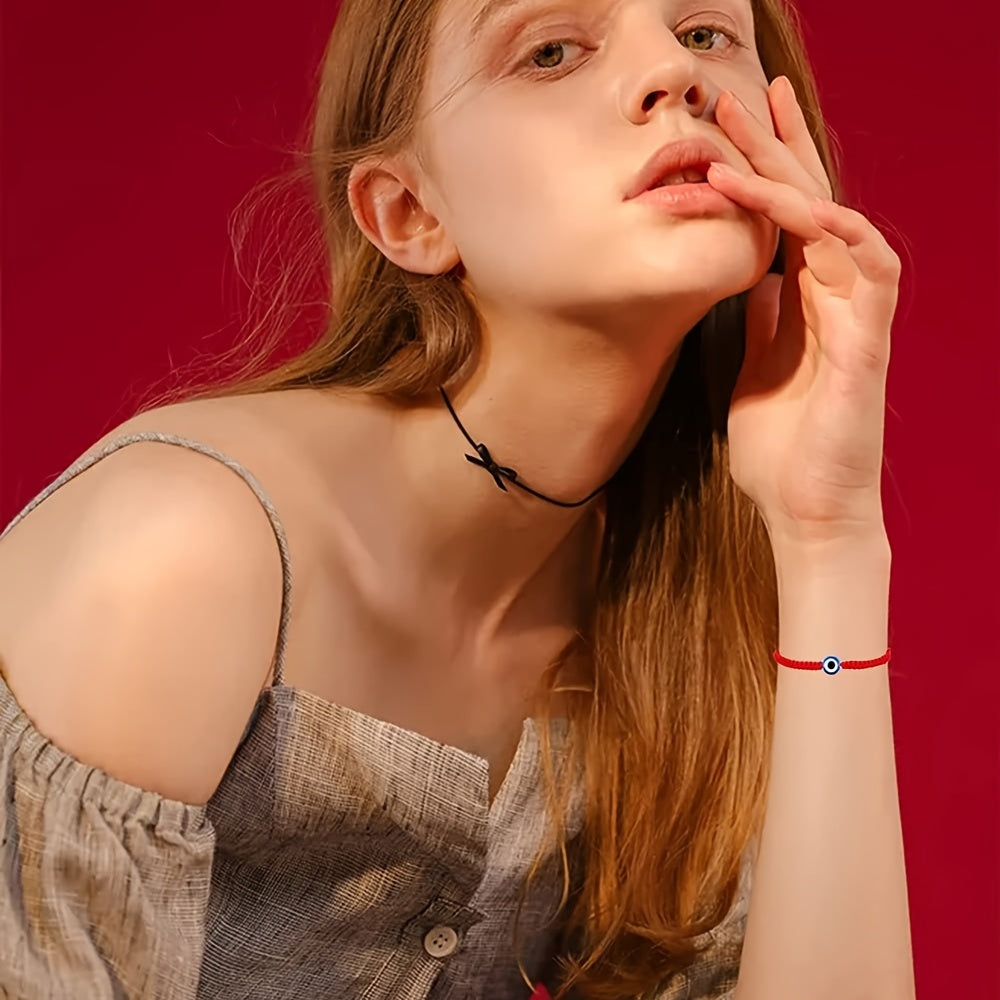 Set of 18 Red Devil Eye Beaded Bracelets for Women with Knot String and Amulet for Protection and Luck