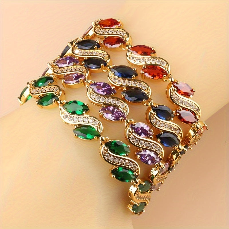 Zarif ayollar bilaguzugi, hashamatli kubik zirkon zanjir bilan - to'ylar va partiyalar uchun ideal, zamonaviy mis zargarlik tanlovi.