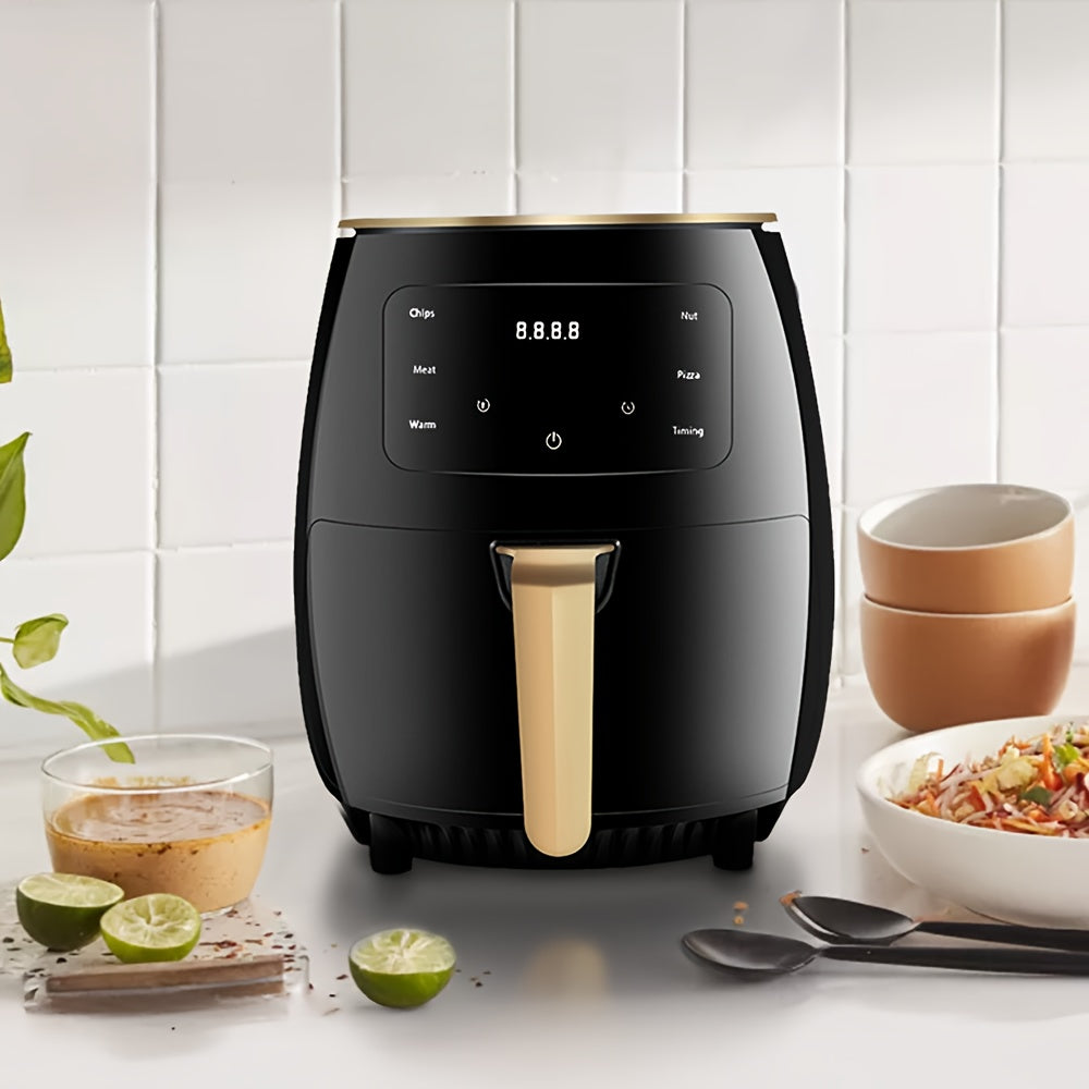 Yevropa standarti 220V havo fritüri, 1200W quvvat bilan, kartosh chiplari va boshqalar uchun ideal, ko‘p funksiyali, to‘liq avtomatik, 6ml/oz sig‘imi, konvertatsiya plitasiga ehtiyoj yo‘q.