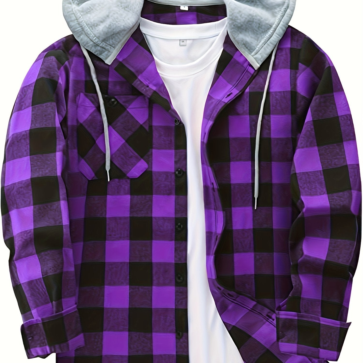 Men's Plus Size Plaid Hooded Shirt Jacket for Casual Daily Wear