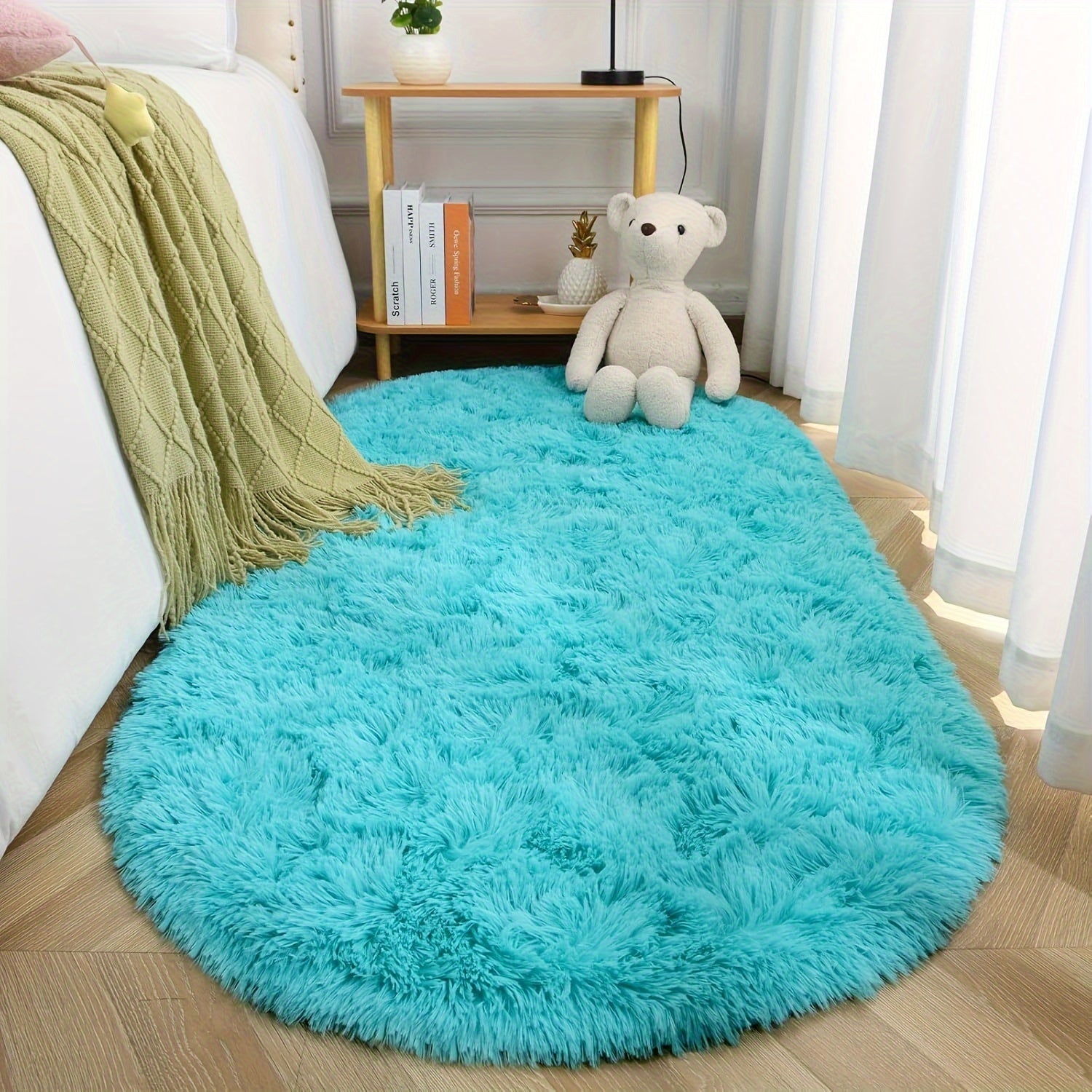 Soft Fluffy Oval Shaggy Area Rug for Bedroom Living Room with Thick Sponge