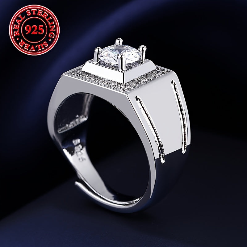 Women’s Adjustable Sterling Silver Ring with Zirconia Stone