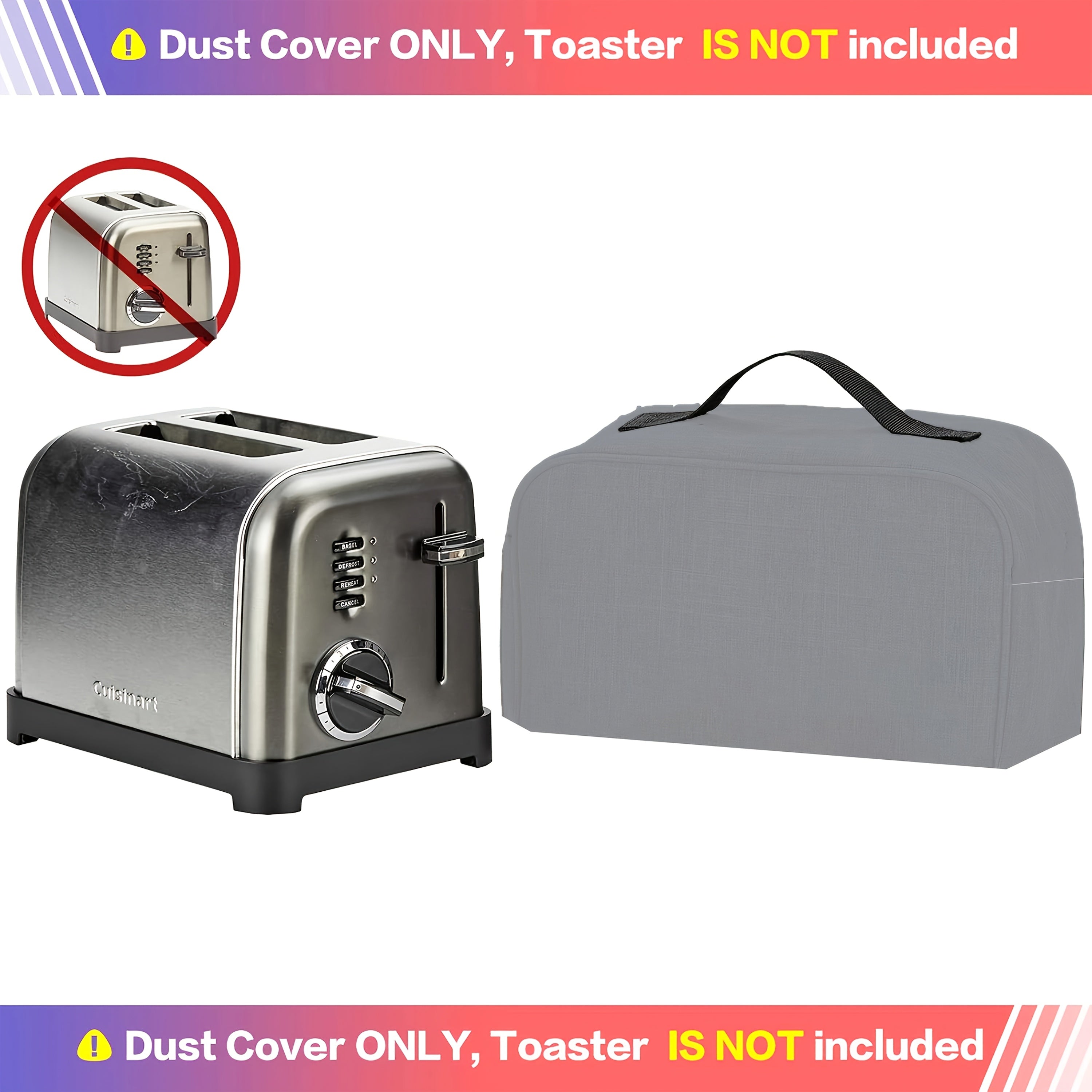 Toaster Cover Waterproof Dustproof Gray Fits 2/4 Slice Toasters with Storage Pocket