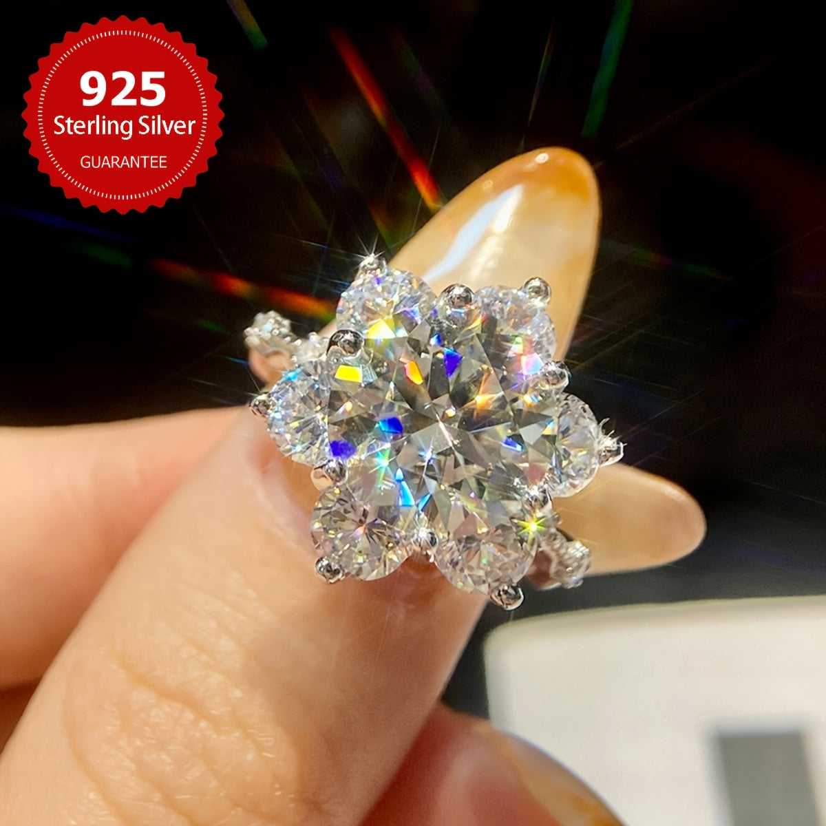 Sterling Silver 1ct Moissanite Halo Ring Wedding Band Engagement Jewelry