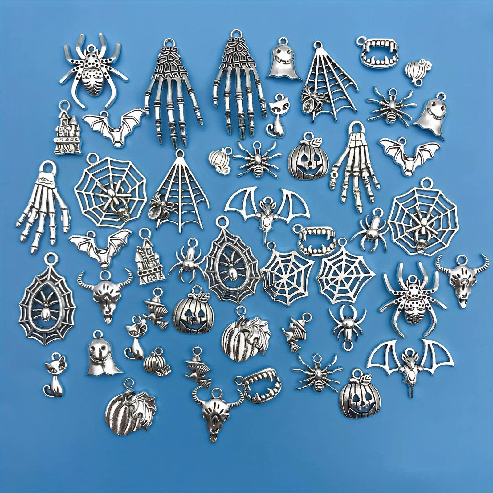 50pcs Halloween Spider Web Charms Pendants Zinc Alloy Antique Silvery Jewelry Making Accessories