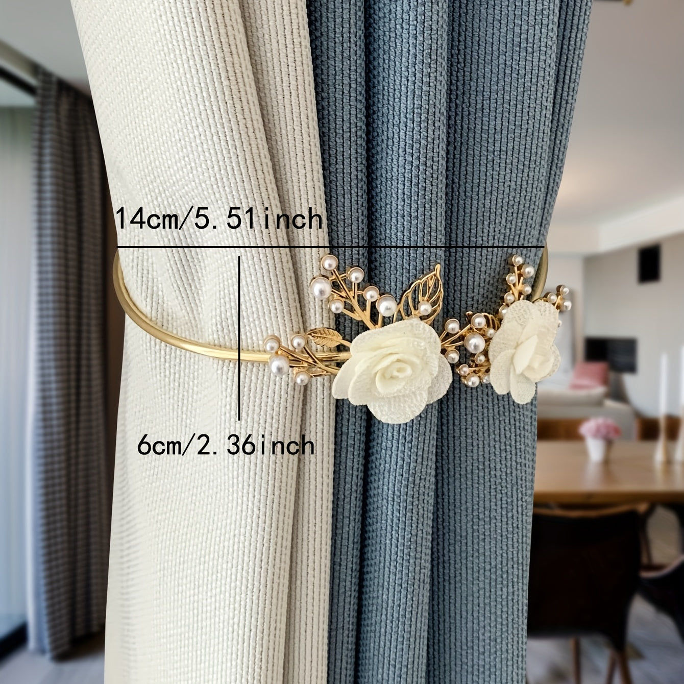 Metal Faux Pearl Curtain Holdback with 3D Flower Design for Bedroom Living Room Kitchen Office